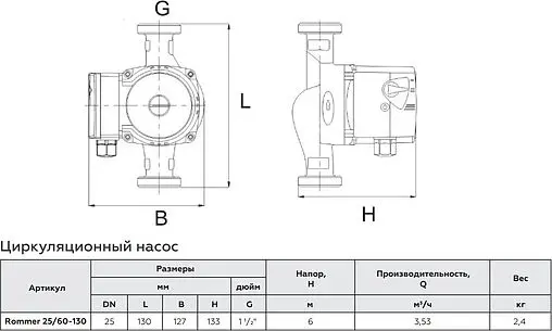 Насос циркуляционный Rommer RATE 25/60-130 RCP-0002-2561301