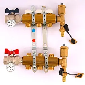 Группа коллекторная без расходомеров 3 отвода 1&quot;в/в x ¾&quot;ек Tiemme 3870030, 2
