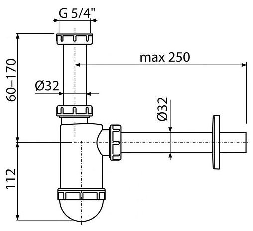 Сифон бутылочный для раковины AlcaPlast белый A430