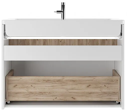 Тумба-умывальник подвесная Домино Fortuna 100 белый/дуб вотан DF3104T+4640021065204