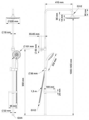 Душевая система без смесителя Swedbe Calypso хром 5072