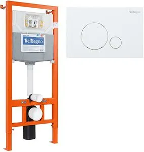 Инсталляция для подвесного унитаза Set 3 в 1 BelBagno BB001-120/BB014-SR-BIANCO с кнопкой белый глянцевый Инсталляция для подвесного унитаза Set 3 в 1 BelBagno BB001-120/BB014-SR-BIANCO с кнопкой белый глянцевый, 1