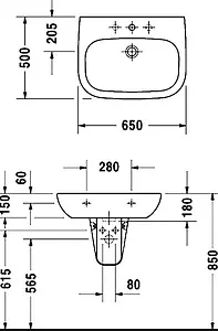 Раковина Duravit D-code 65 белый 23106500002 Раковина Duravit D-code 65 белый 23106500002, 2