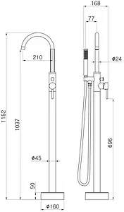 Смеситель для ванны напольный Swedbe Spira хром 4000 Смеситель для ванны напольный Swedbe Spira хром 4000, 2