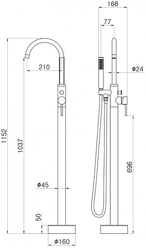 Смеситель для ванны напольный Swedbe Spira хром 4000 Смеситель для ванны напольный Swedbe Spira хром 4000