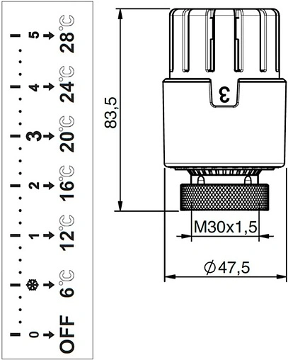 Головка термостатическая M30x1.5 Tiemme белый 9550025