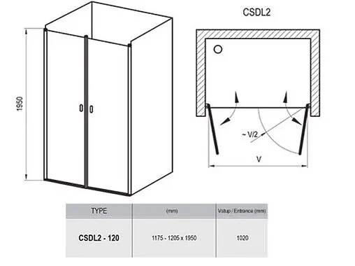 Дверь в нишу 1200мм прозрачное стекло Ravak Chrome CSDL2-120 0QVGCU0LZ1