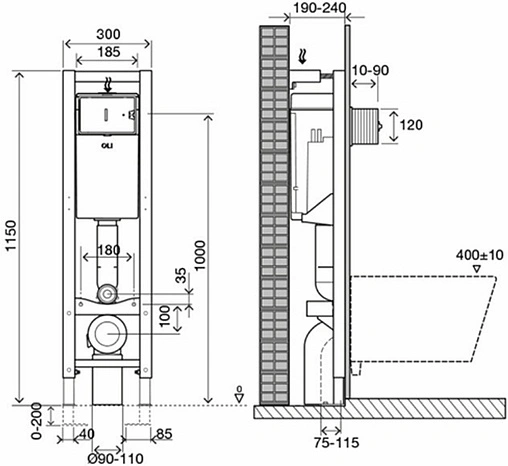 Инсталляция для подвесного унитаза OLI Quadra Total Black LE 886667