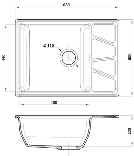 Мойка кухонная GranFest Vertex V-680L серый