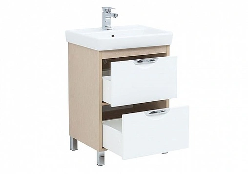 Тумба под умывальник напольная Aquanet Гретта 60 New белый/светлый дуб 00239400