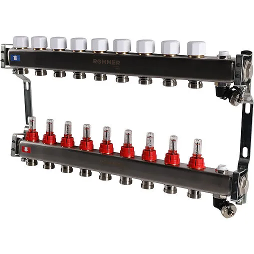 Группа коллекторная с расходомерами 9 отводов 1&quot;в/в x ¾&quot;ек Rommer RMS-1201-000009