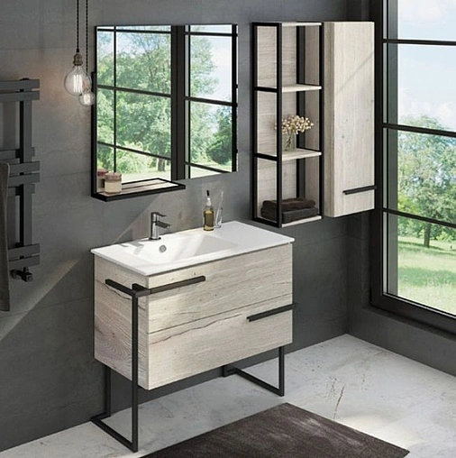 Тумба-умывальник напольная Comforty Дюссельдорф 90 дуб дымчатый/чёрный 00-00004093CF Тумба-умывальник напольная Comforty Дюссельдорф 90 дуб дымчатый/чёрный 00-00004093CF