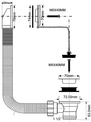 Слив-перелив для ванны Mc Alpine хром MRB1-A