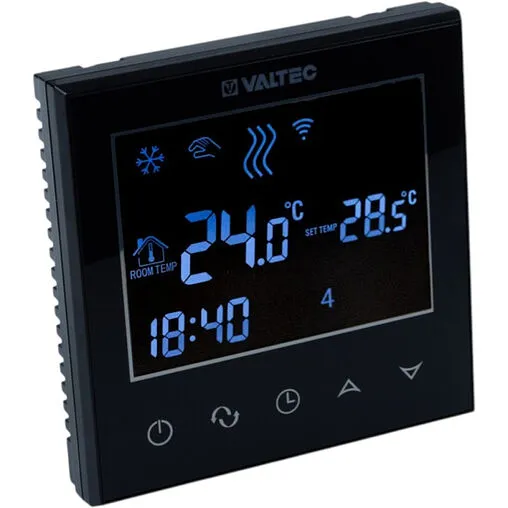 Проводной комнатный терморегулятор двухконтурный Wi-Fi 230В Valtec черный VT.AC713.B.0