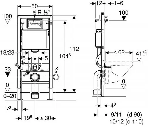 Инсталляция для подвесного унитаза Set 3 в 1 Geberit Duofix 458.128.DW.1 с кнопкой Delta 51 черный глянцевый Инсталляция для подвесного унитаза Set 3 в 1 Geberit Duofix 458.128.DW.1 с кнопкой Delta 51 черный глянцевый