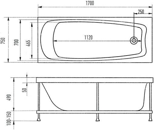 Ванна акриловая Eurolux Troya 170х75 E1017075040 Ванна акриловая Eurolux Troya 170х75 E1017075040