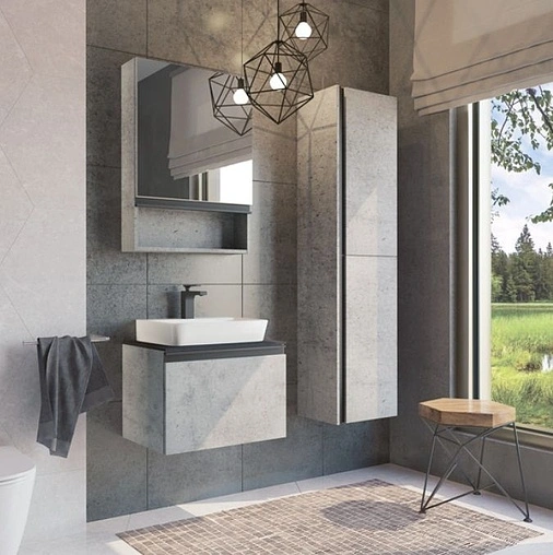 Тумба-умывальник подвесная Comforty Эдинбург 60 бетон светлый/чёрный 00-00001928CF Тумба-умывальник подвесная Comforty Эдинбург 60 бетон светлый/чёрный 00-00001928CF