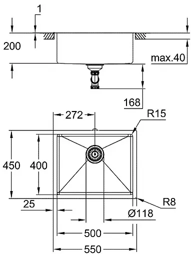 Мойка кухонная со смемителем Grohe K700U нержавеющая сталь 31574SD1