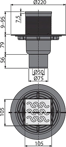 Трап вертикальный Set AlcaPlast 100x100мм APV202