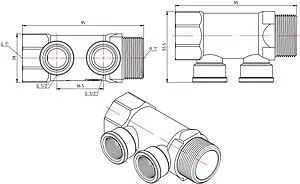 Коллектор распределительный проходной 2 отвода 1"в/н x ½"в Valtec VTc.550.N.0602 Коллектор распределительный проходной 2 отвода 1"в/н x ½"в Valtec VTc.550.N.0602, 2