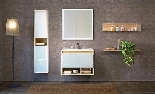 Шкаф-пенал подвесной Jorno Glass 32 белый/дуб Gla.04.150/P/W