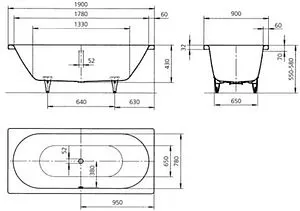 Ванна стальная Kaldewei Classic Duo 190x90 mod. 114 anti-slip (полный) белый 291434010001 Ванна стальная Kaldewei Classic Duo 190x90 mod. 114 anti-slip (полный) белый 291434010001, 2