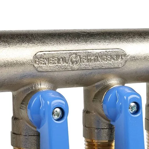 Коллектор запорный проходной 4 отвода синий ¾"в/н x ½"н Stout SMB 6201 341204