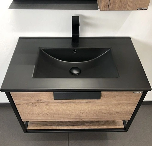 Тумба-умывальник подвесная Comforty Бонн 75 дуб тёмный/чёрный 00-00001936CF Тумба-умывальник подвесная Comforty Бонн 75 дуб тёмный/чёрный 00-00001936CF