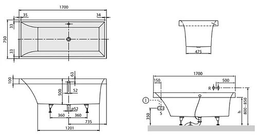 Ванна квариловая Villeroy&amp;Boch Squaro Edge 170x75 альпийский белый UBQ170SQR2V-01