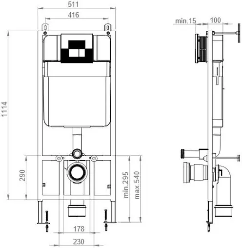Инсталляция для подвесного унитаза Set 4 в 1 beWash BW74 K500RZVP0500SYC00000 с кнопкой черное стекло/хром