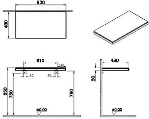 Столешница VitrA Stand 90 тёмный вяз 66634, 2