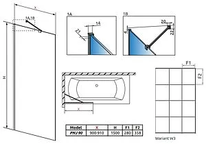 Шторка на ванну 900мм прозрачное стекло Radaway Modo PNJ Black 90 Factory 10006090-54-55, 2