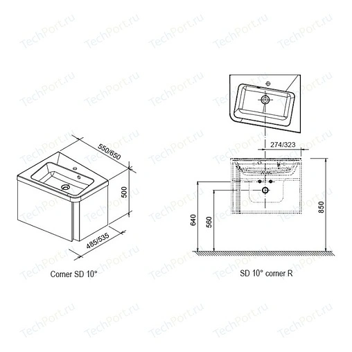 Тумба-умывальник подвесная Ravak 10° SD 65 R тёмный орех/белый X000000750+XJIP1165000
