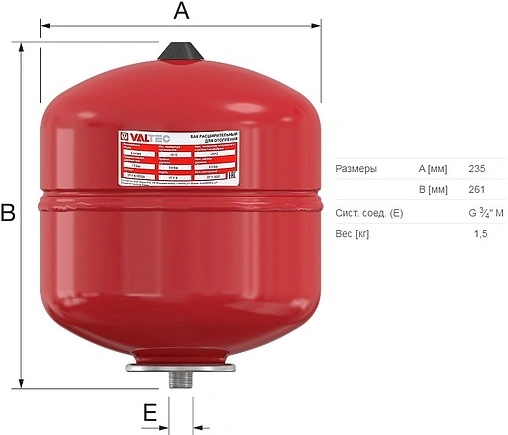 Расширительный бак Valtec 8л 6 бар VT.F.R.050008