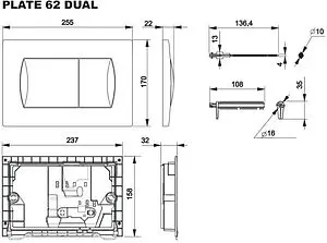 Клавиша смыва для унитаза Roca Active 62B 8901160B1 хром глянцевый Клавиша смыва для унитаза Roca Active 62B 8901160B1 хром глянцевый, 2