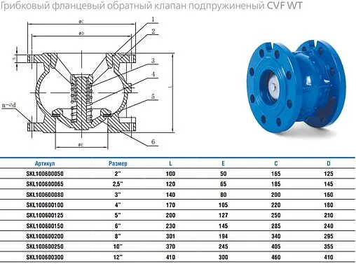 Дисковый фланцевый обратный клапан Ду125 Ру16 Water Technics CVF WT SKL100600100
