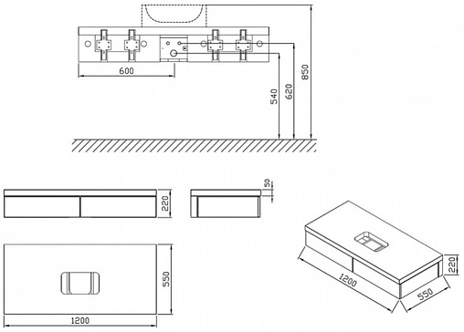 Тумба-умывальник подвесная Ravak SD Formy 120 дуб X000001034+XJL01250000