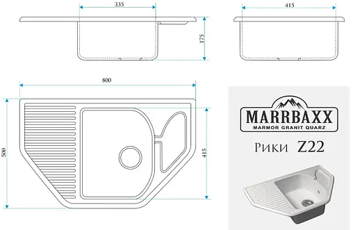 Мойка кухонная Marrbaxx Рики 80 тёмно-серый Z22Q8 Мойка кухонная Marrbaxx Рики 80 тёмно-серый Z22Q8