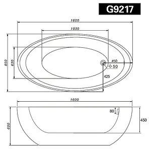 Ванна акриловая отдельностоящая Gemy 160x85 G9217 Ванна акриловая отдельностоящая Gemy 160x85 G9217, 2