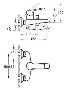 Смеситель для ванны VitrA Axe S хром A41070EXP Смеситель для ванны VitrA Axe S хром A41070EXP, 2