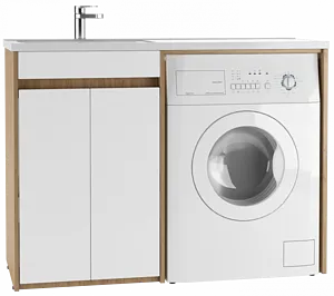 Тумба-умывальник напольный, над стиральной машиной Айсберг Домино 120 белый/дуб вотан DD4213T+, 1