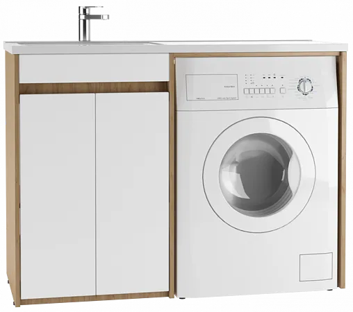 Тумба-умывальник напольный, над стиральной машиной Айсберг Домино 120 белый/дуб вотан DD4213T+