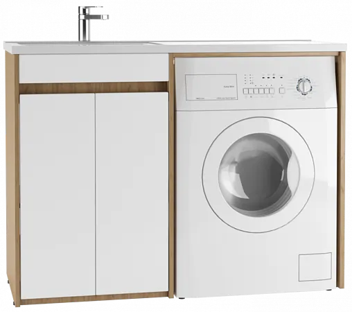Тумба-умывальник напольная над стиральной машиной Айсберг Домино 120 белый/дуб вотан DD4213T+