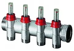 Коллектор запорно-балансировочный проходной с расходомерами 4 отвода 1&quot;в/н x М24x19 Far FK 3970 C104