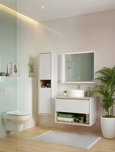 Тумба-умывальник подвесная Cersanit Louna 80 белый/дуб Эврика SP-SZ-LOU80-BL/Wh+