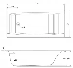 Ванна акриловая Cersanit Virgo 170x75 63353 Ванна акриловая Cersanit Virgo 170x75 63353, 2
