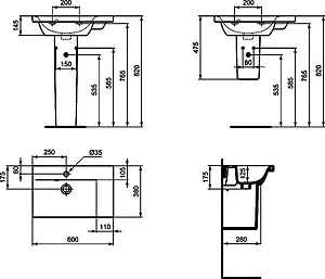 Раковина Ideal Standard Connect Space 60 L белый E136601, 2