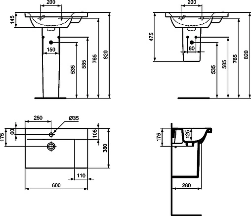 Раковина Ideal Standard Connect Space 60 L белый E136601 Раковина Ideal Standard Connect Space 60 L белый E136601