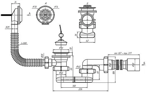 Слив-перелив для ванны Ани Пласт хром E055