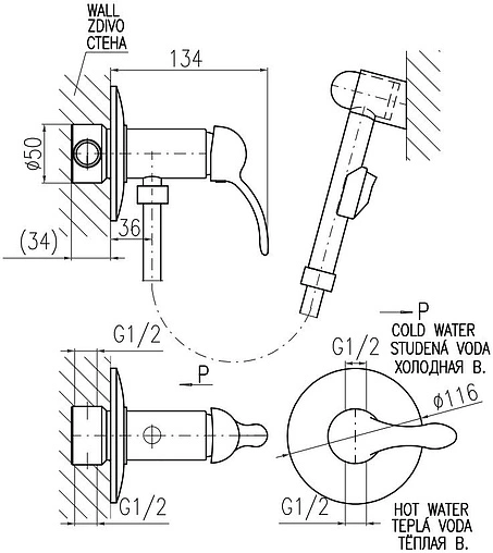 Гигиенический душ со смесителем Rav Slezak Labe бронза/белый L547SM